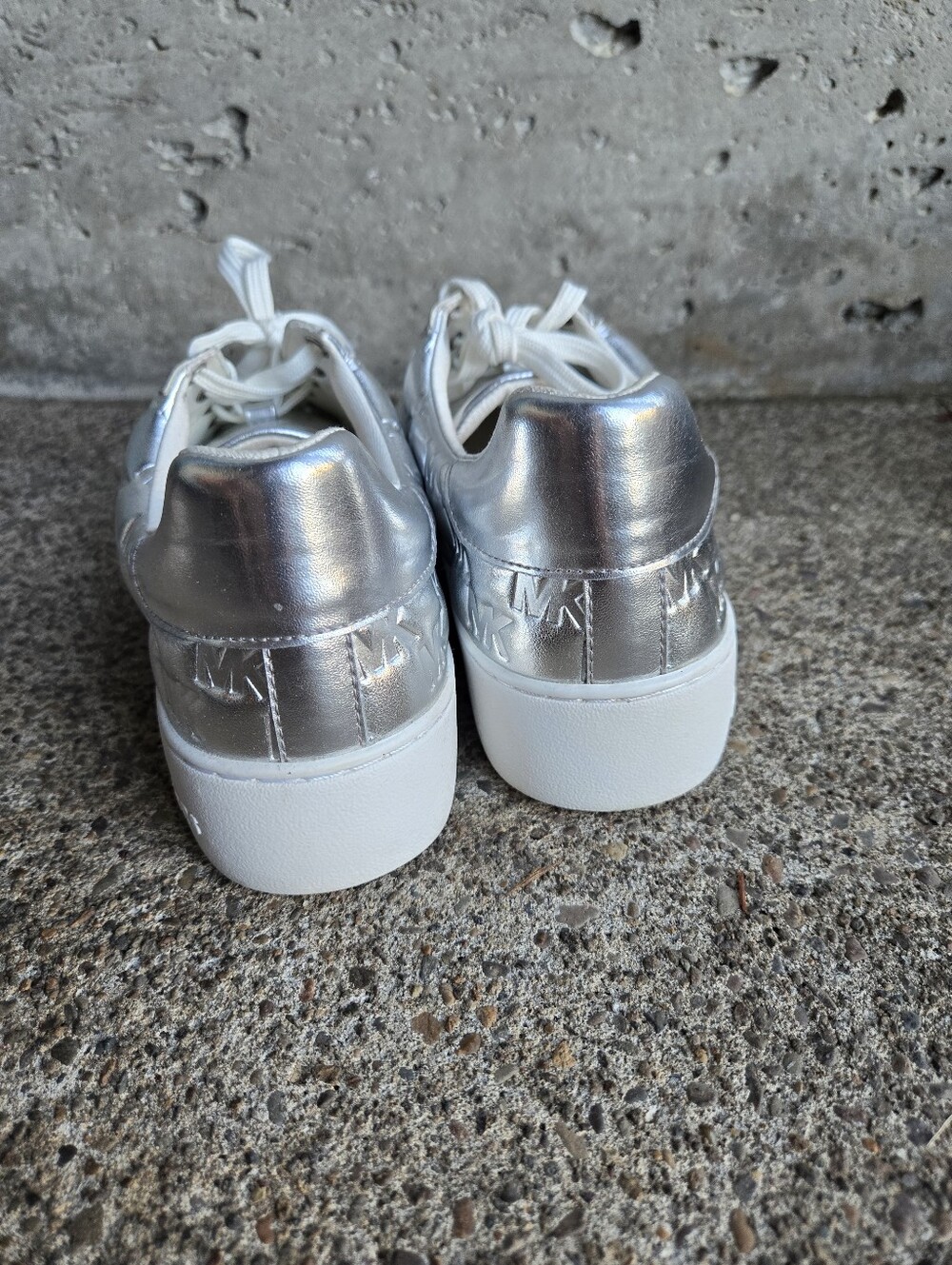 Michael Kors Silver Embossed Logo Sneakers - Picture 8 of 10